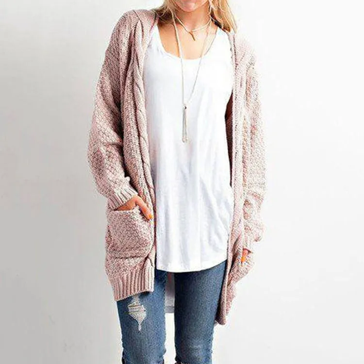Pure Color Long Sleeves V-neck Long Cardigan