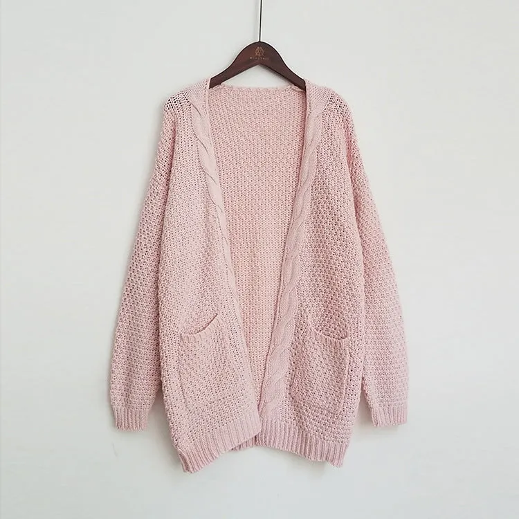 Pure Color Long Sleeves V-neck Long Cardigan
