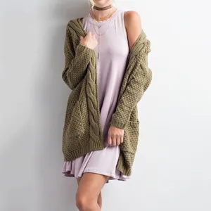 Pure Color Long Sleeves V-neck Long Cardigan