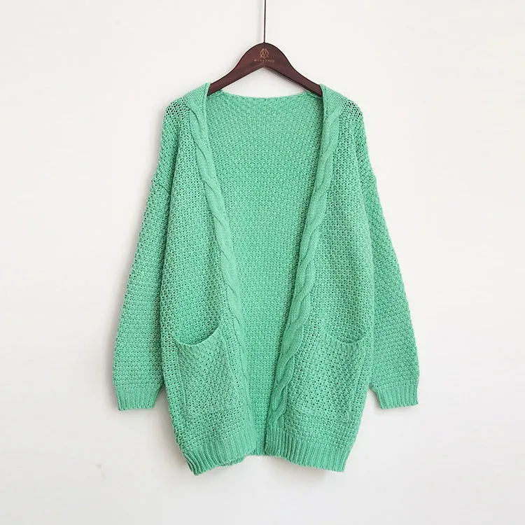Pure Color Long Sleeves V-neck Long Cardigan