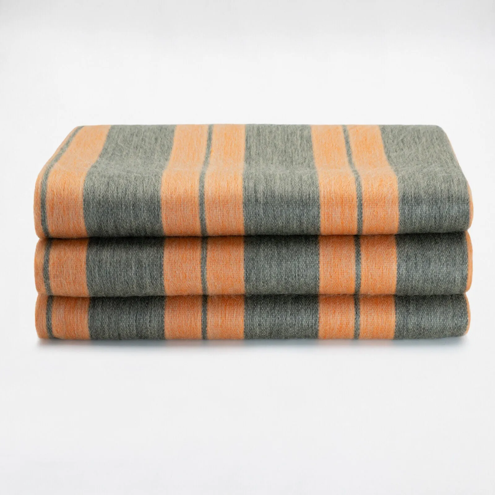 Pusanuma - Baby Alpaca Wool Throw Blanket / Sofa Cover - Queen 95 x 67 in - tiger stripes - orange/dark gray