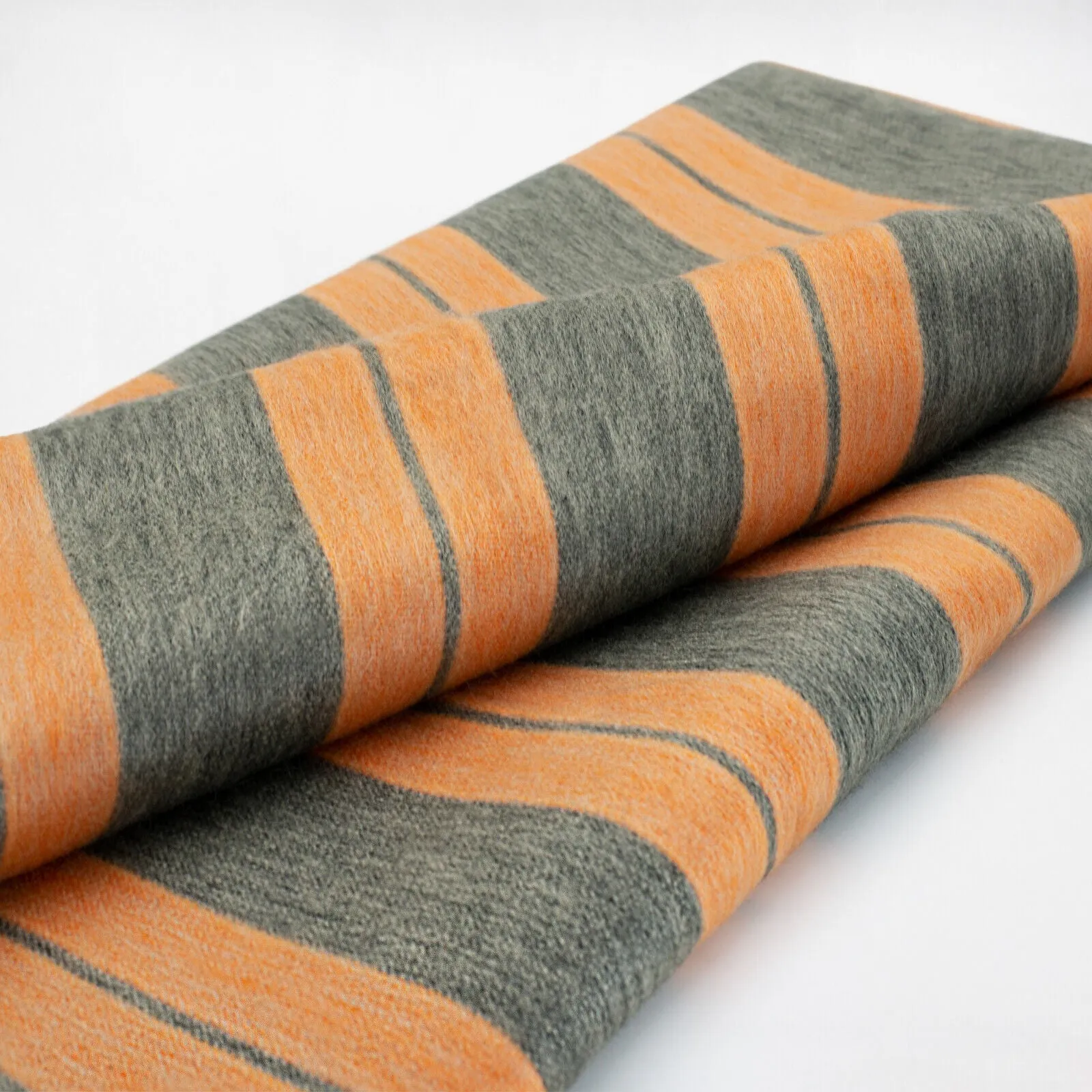 Pusanuma - Baby Alpaca Wool Throw Blanket / Sofa Cover - Queen 95 x 67 in - tiger stripes - orange/dark gray