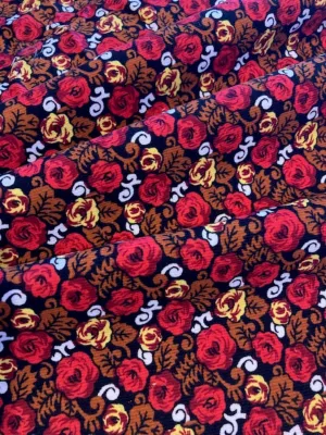 Red Flowers on Chestnut/Black Lightweight Cotton Corduroy