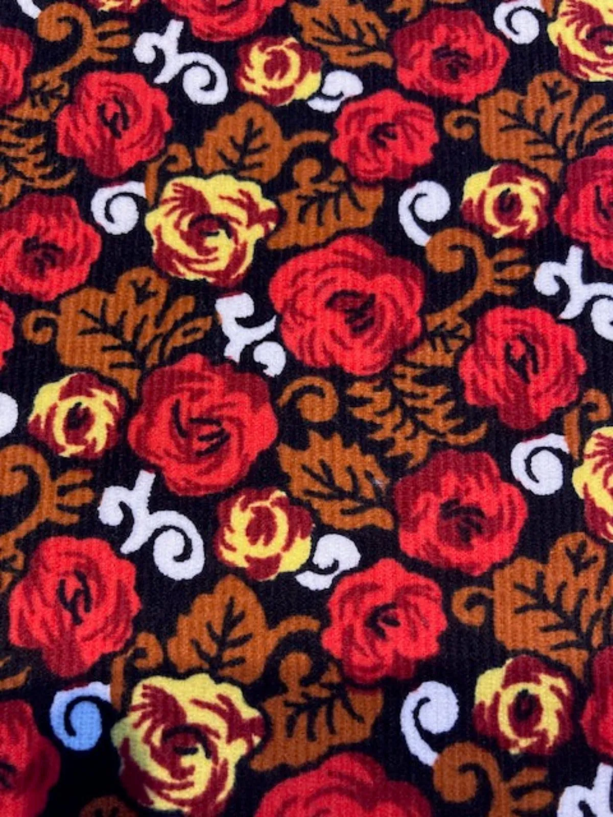 Red Flowers on Chestnut/Black Lightweight Cotton Corduroy