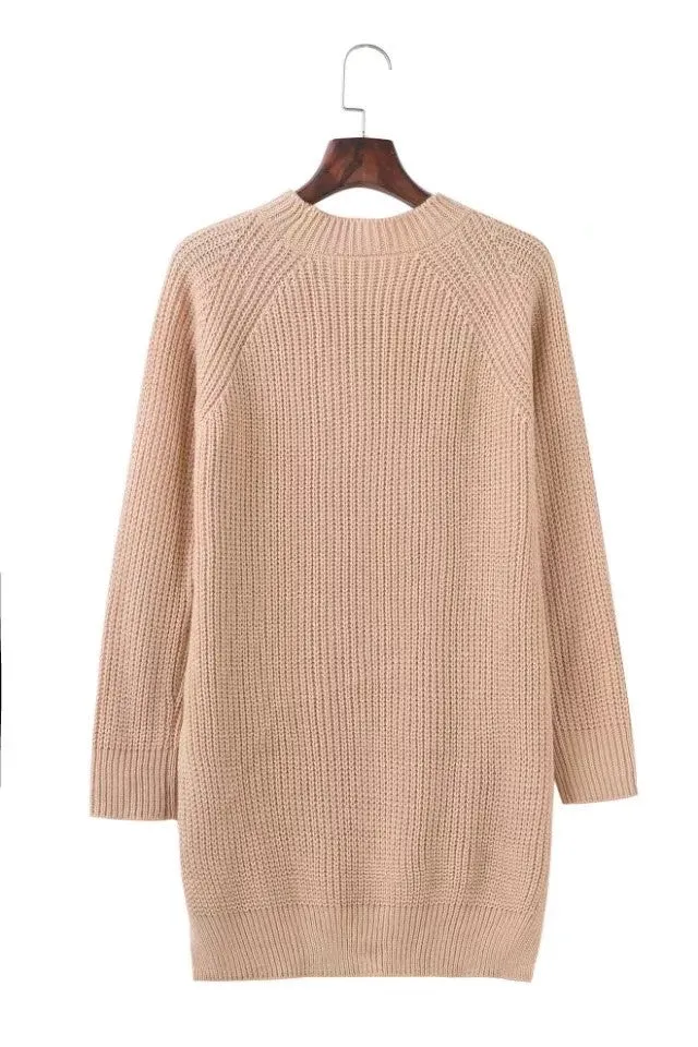 Scoop Pure Color Long Sleeves Long Split Sweater
