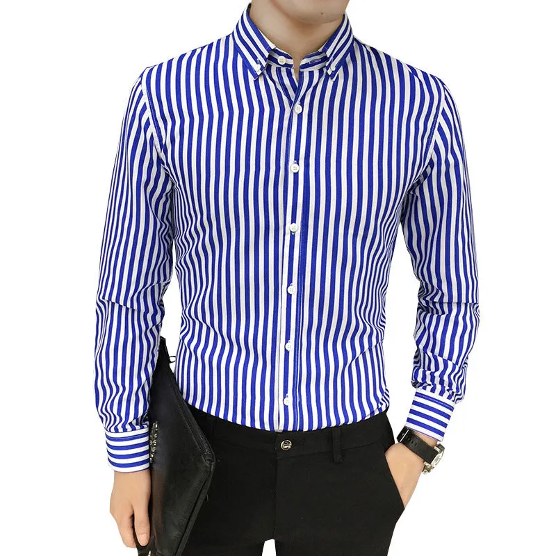 Shirt Men Long Sleeved Korean Trendy Stylish Three-Quarter Length Sleeves Half Sleeved Tops Casual Striped White Men Shirt