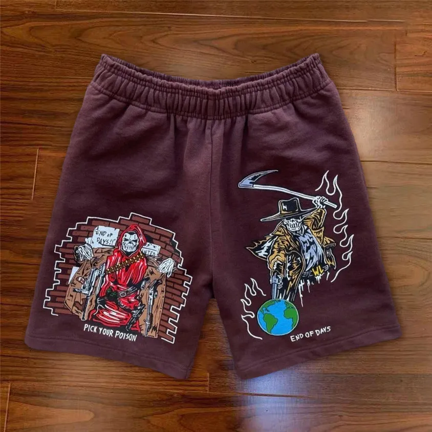 Skull print sports casual shorts
