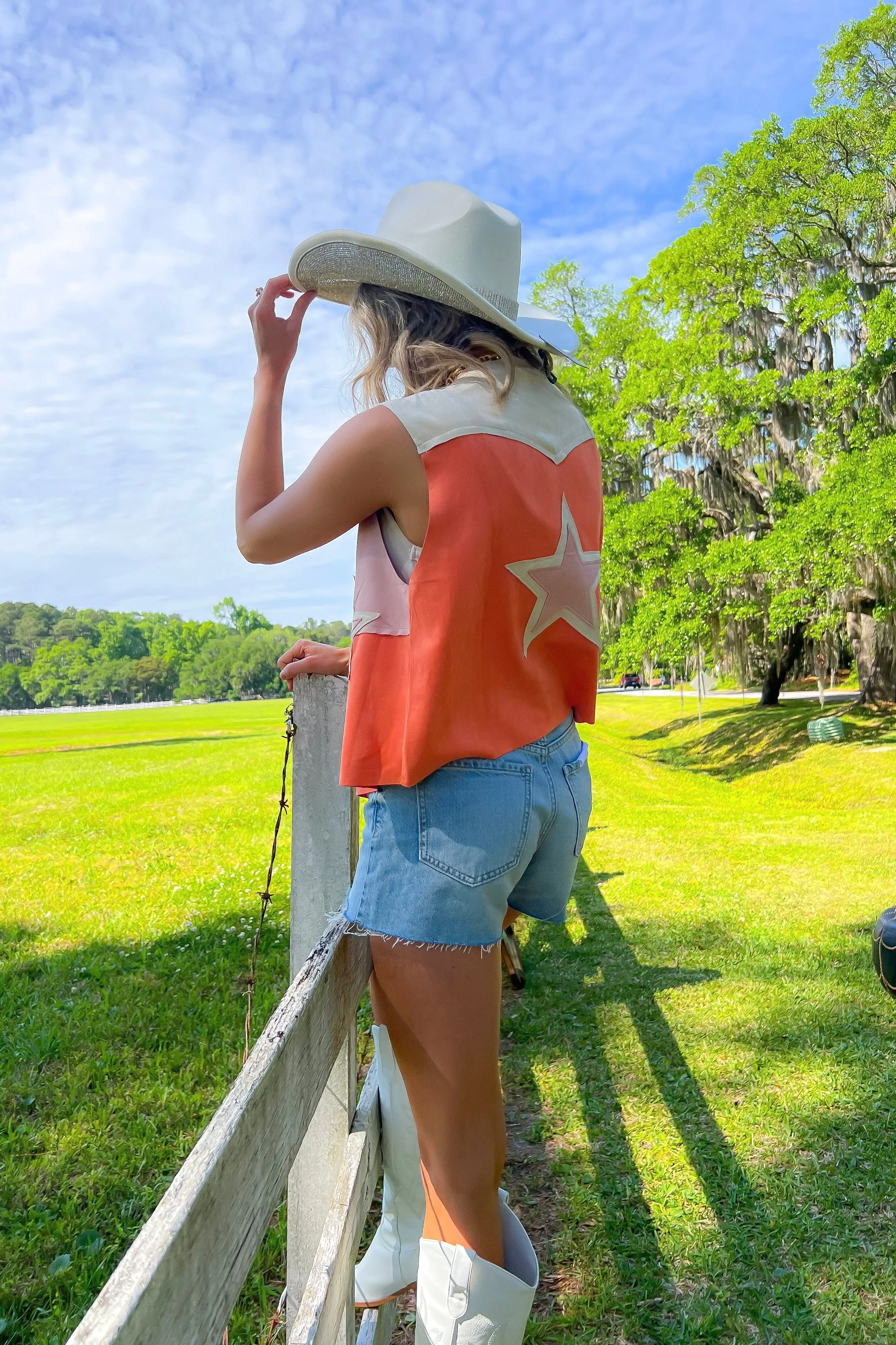 Starry Eyed Orange & Pink Suede Star Patch Vest