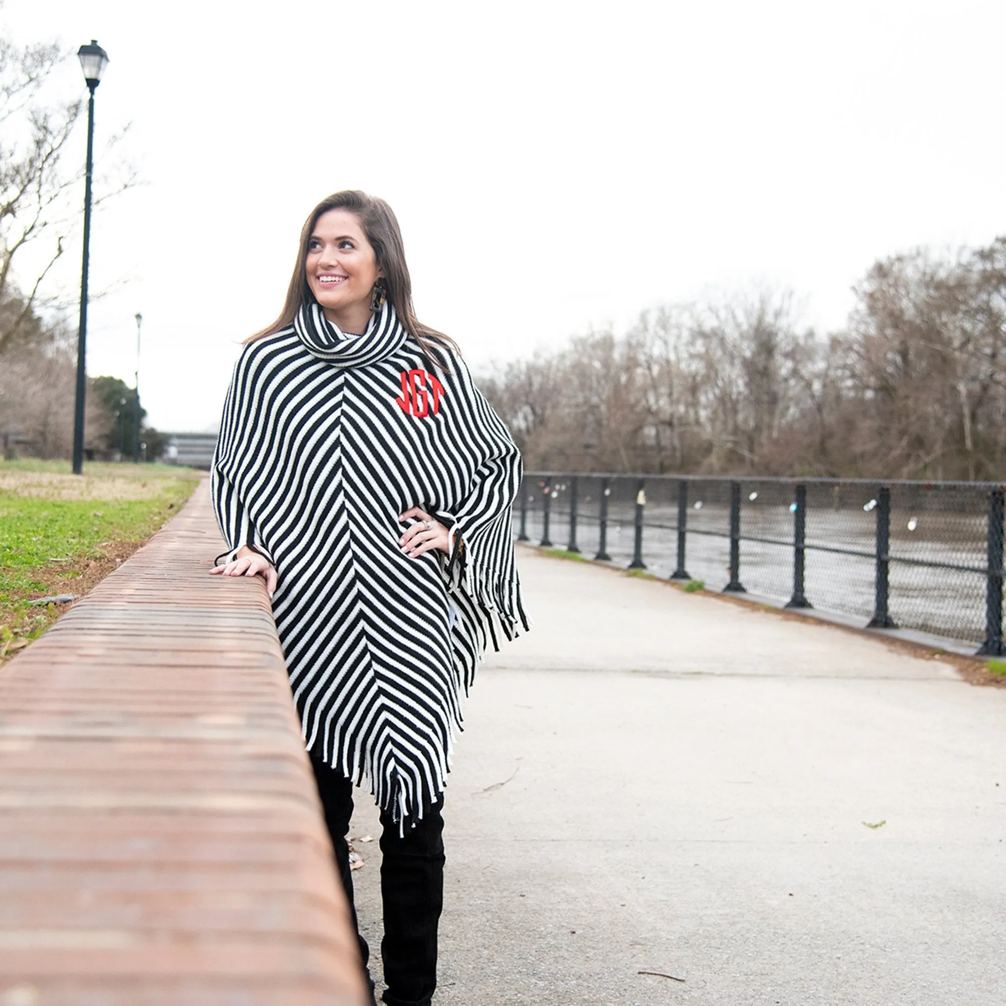 Stripe Fringe Poncho