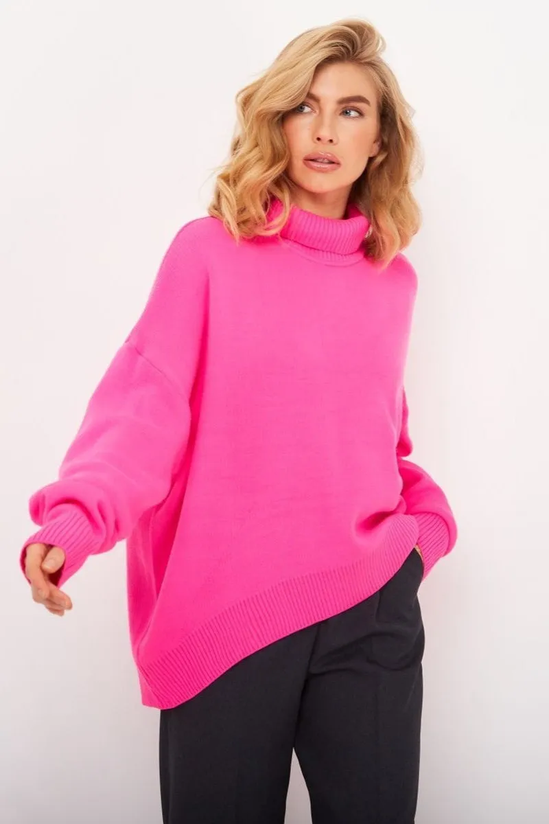 Stylish Warmth Vibrant Oversized Turtleneck Sweater