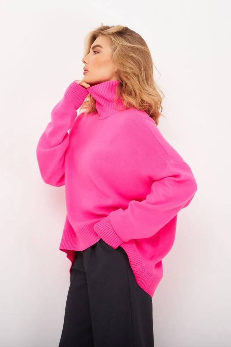 Stylish Warmth Vibrant Oversized Turtleneck Sweater