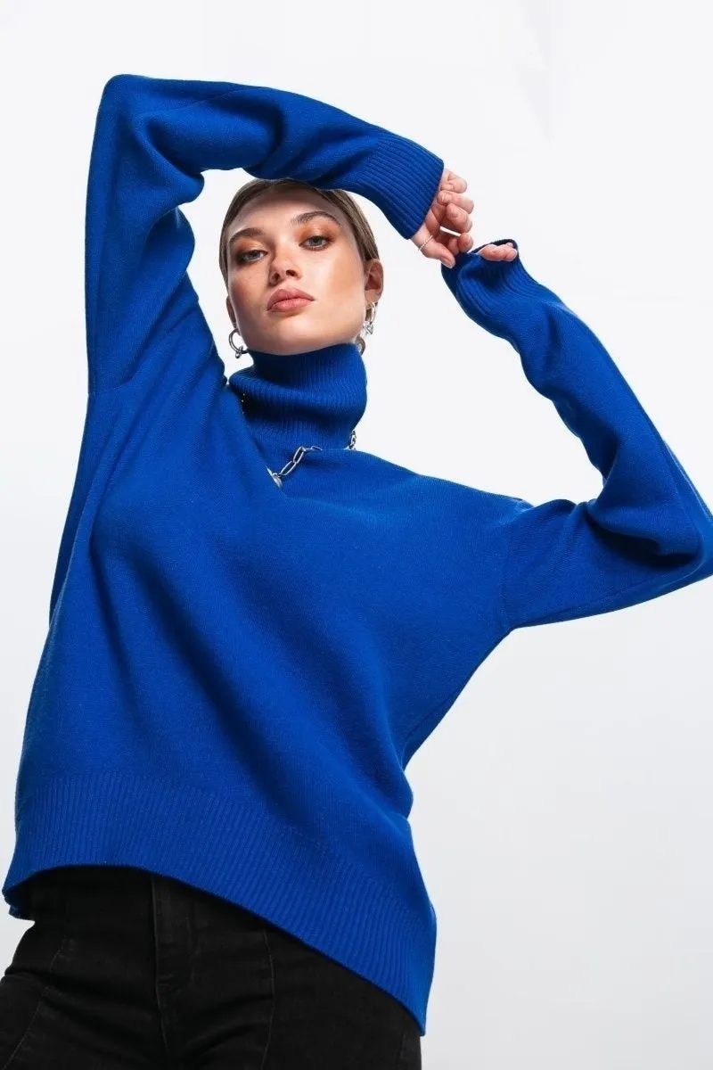 Stylish Warmth Vibrant Oversized Turtleneck Sweater