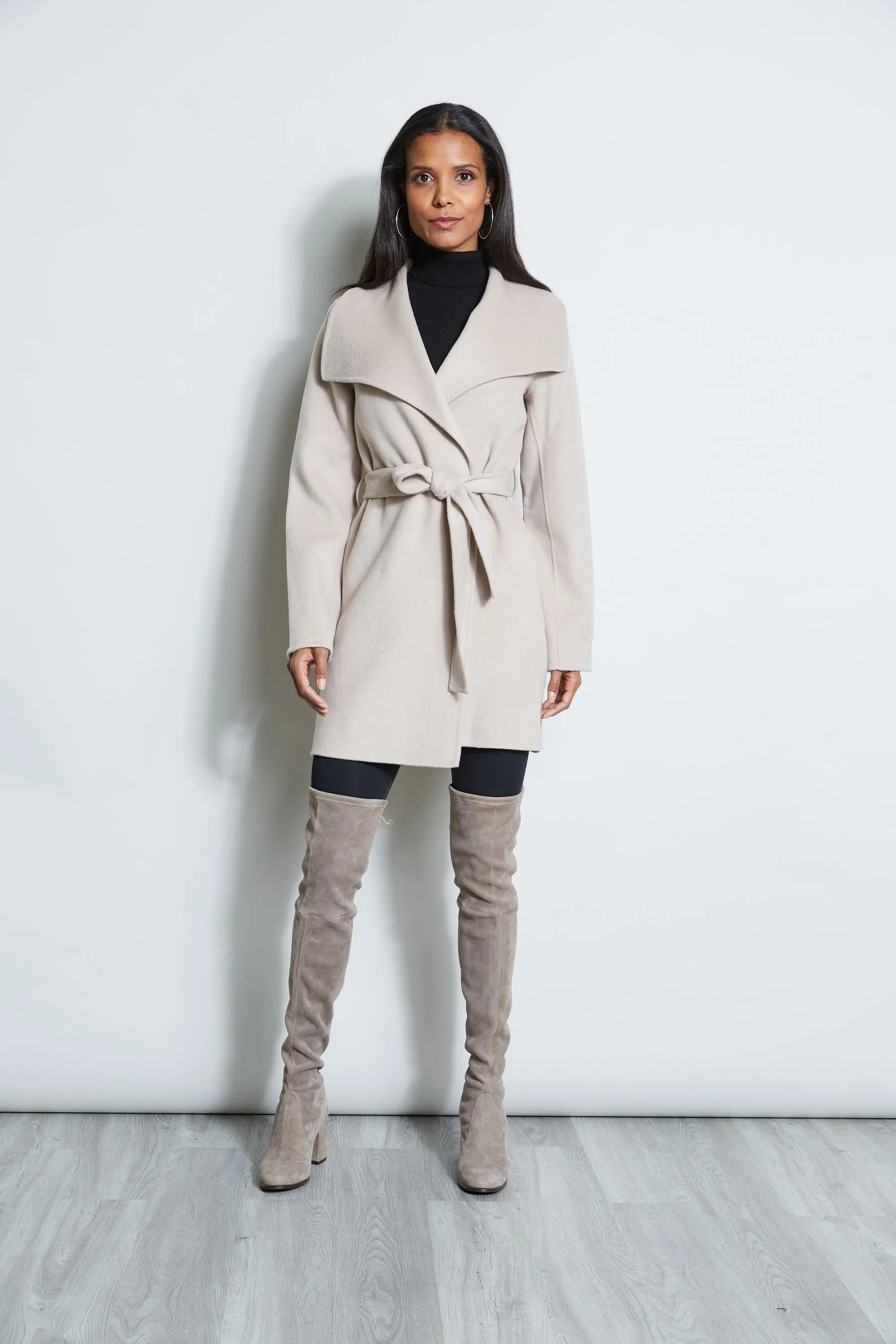 Tahari Double Face Lightweight Wool Wrap Coat