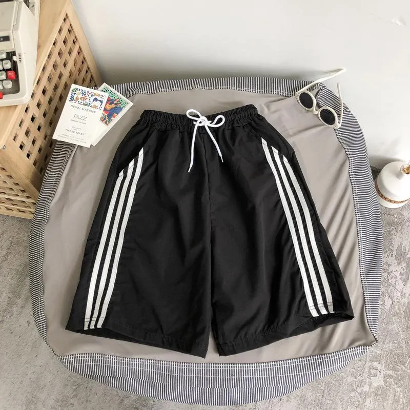 Trendy three-bar sweatpants loose five-point pants