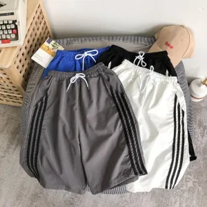 Trendy three-bar sweatpants loose five-point pants