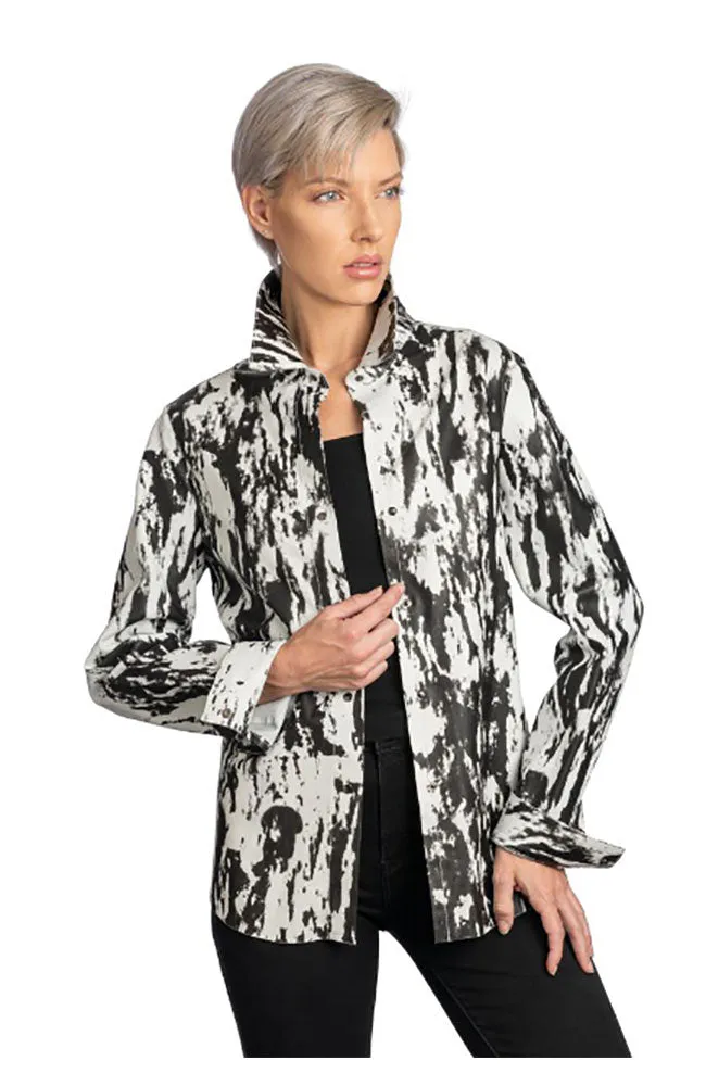 White and Black Leather Shirt with Snaps