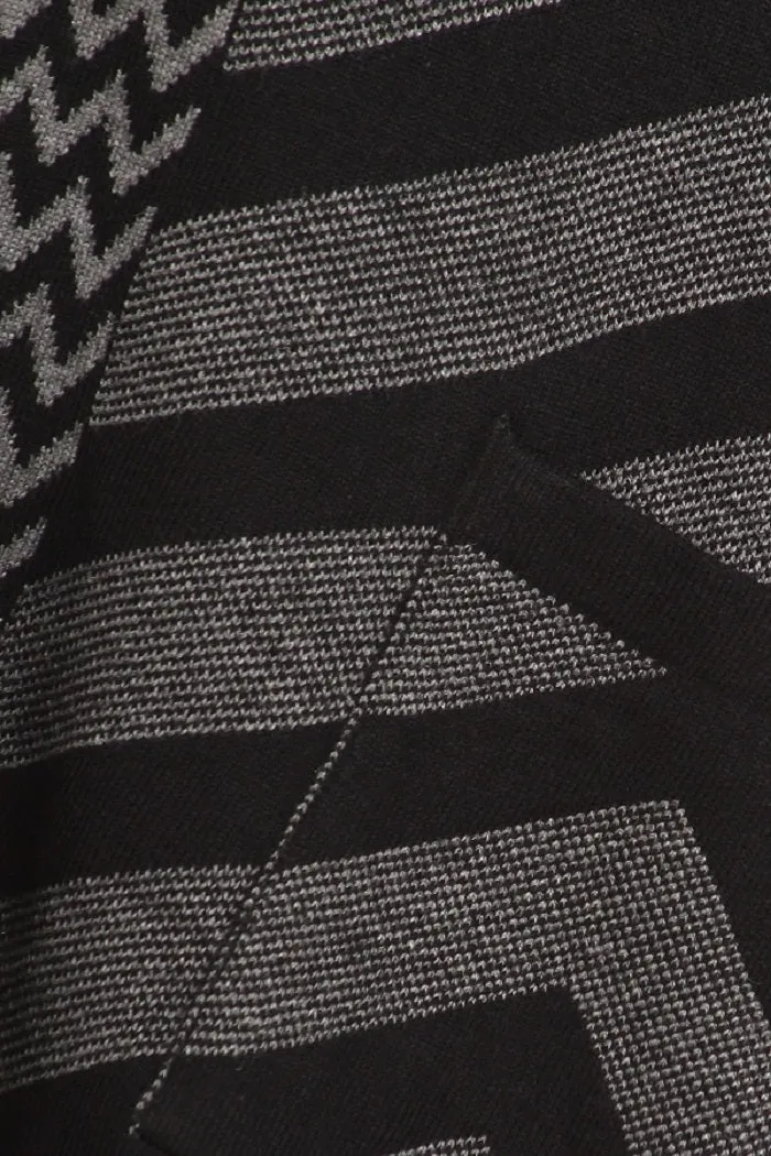 Women's Black/Gray Acrylic Chevron Print Wrap Poncho Cape with Pockets