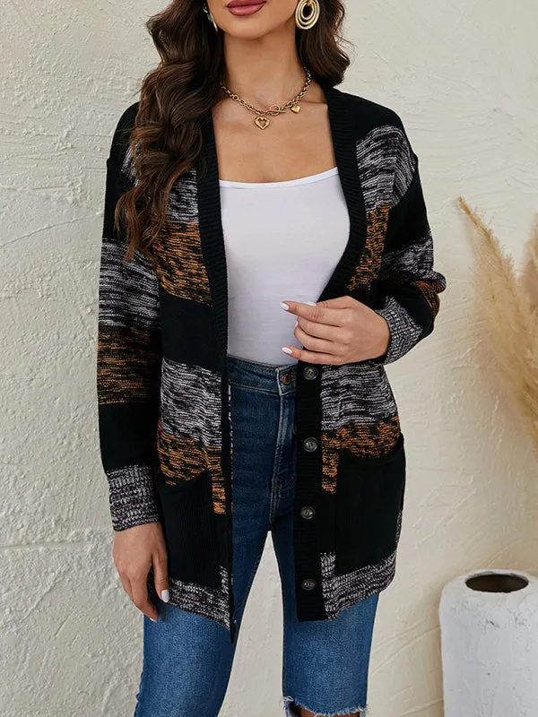 Women's Contrast Stripe Mid Length V-Neck Jacket