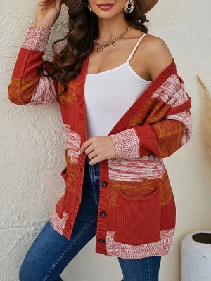 Women's Contrast Stripe Mid Length V-Neck Jacket