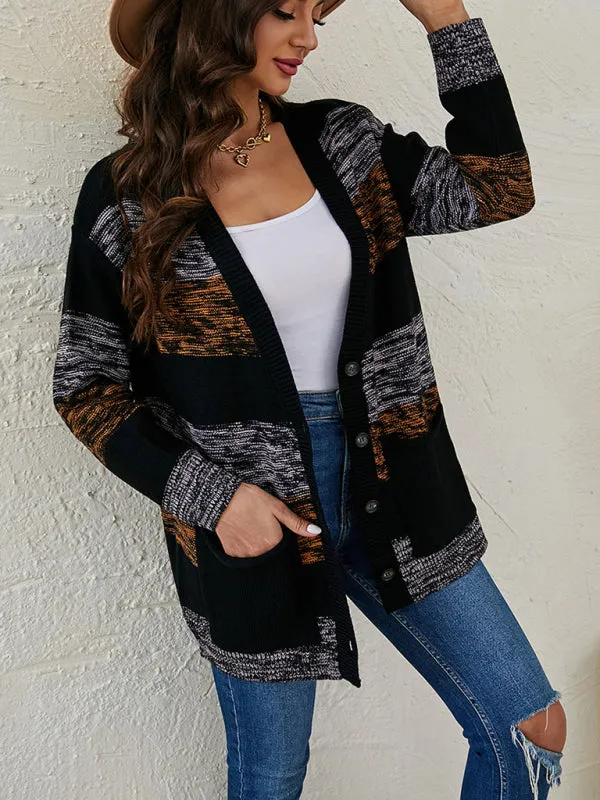 Women's Contrast Stripe Mid Length V-Neck Jacket