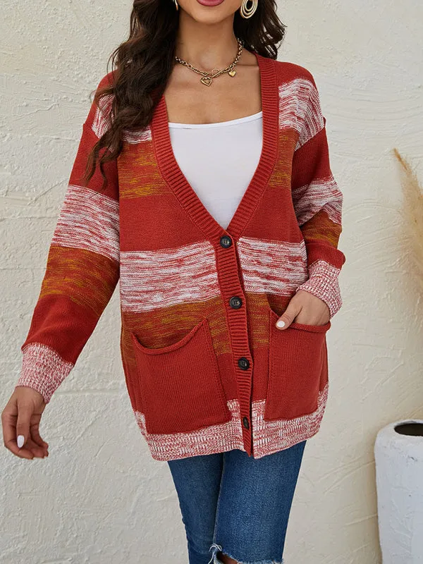 Women's Contrast Stripe Mid Length V-Neck Jacket