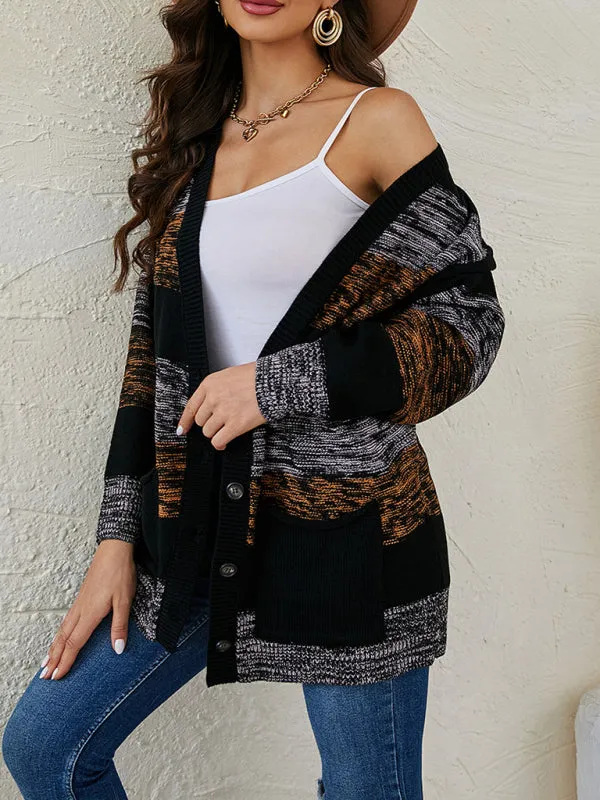 Women's Contrast Stripe Mid Length V-Neck Jacket