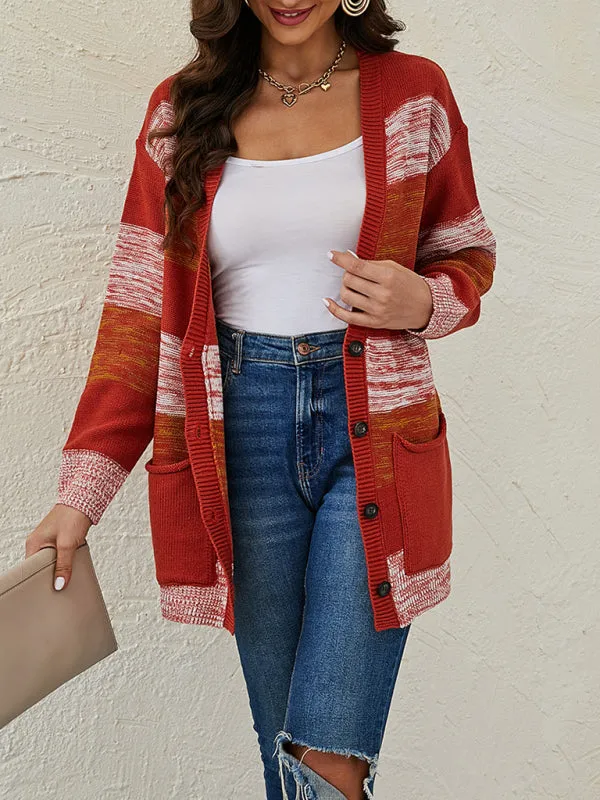Women's Contrast Stripe Mid Length V-Neck Jacket
