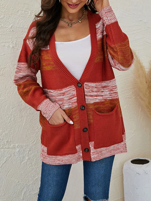 Women's Contrast Stripe Mid Length V-Neck Jacket