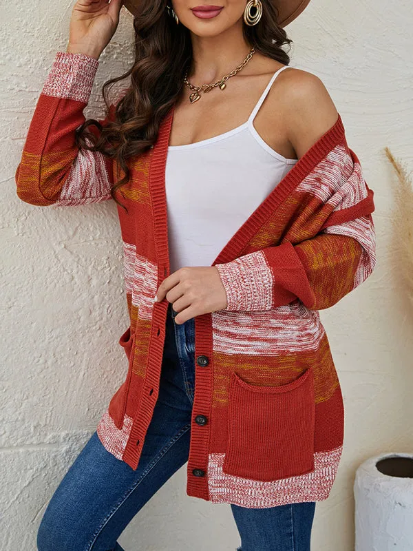 Women's Contrast Stripe Mid Length V-Neck Jacket