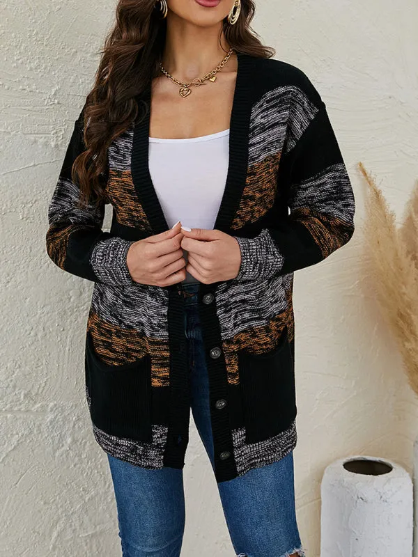 Women's Contrast Stripe Mid Length V-Neck Jacket