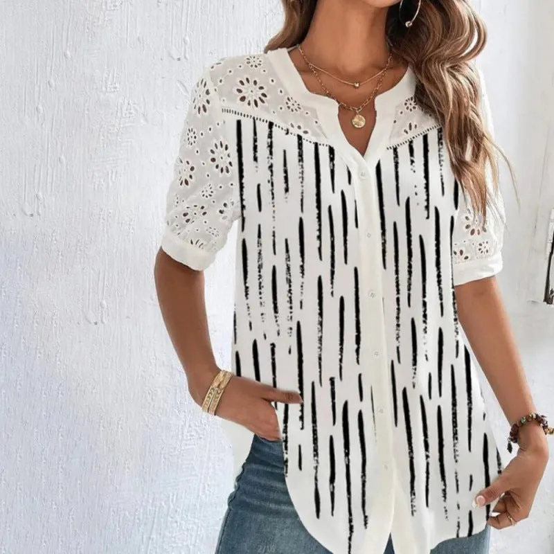 Women's Fashionable Breasted Lapel Short-sleeved Shirt Blouses