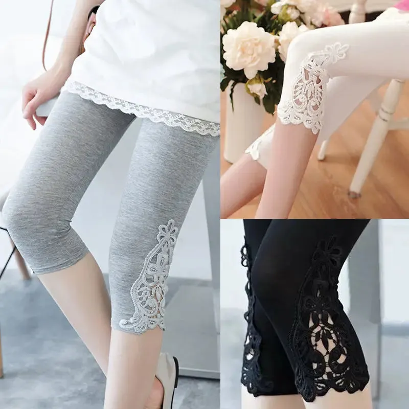 Women’s Summer Hollow Lace Capri Leggings