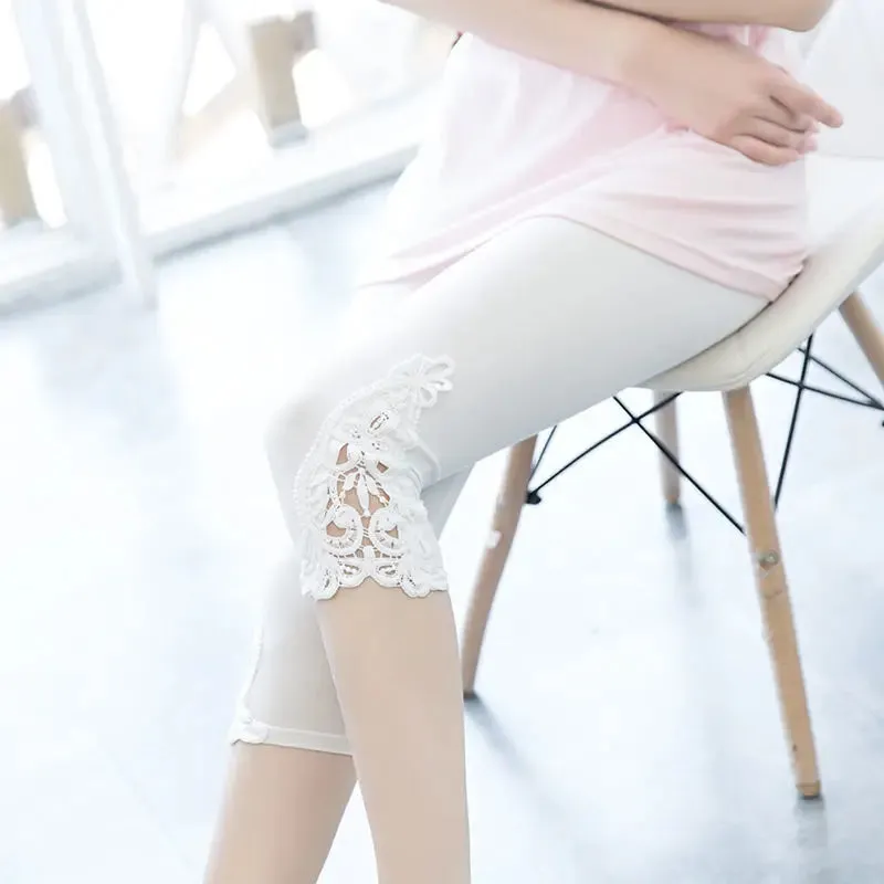 Women’s Summer Hollow Lace Capri Leggings