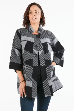 Women's Thick Knit Geometric Print One-Button Closure Cardigan Coat