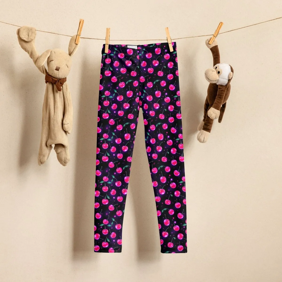 Y2K Cherry Print Kid's Leggings 2T-7 UV Protection with Four-way Stretch