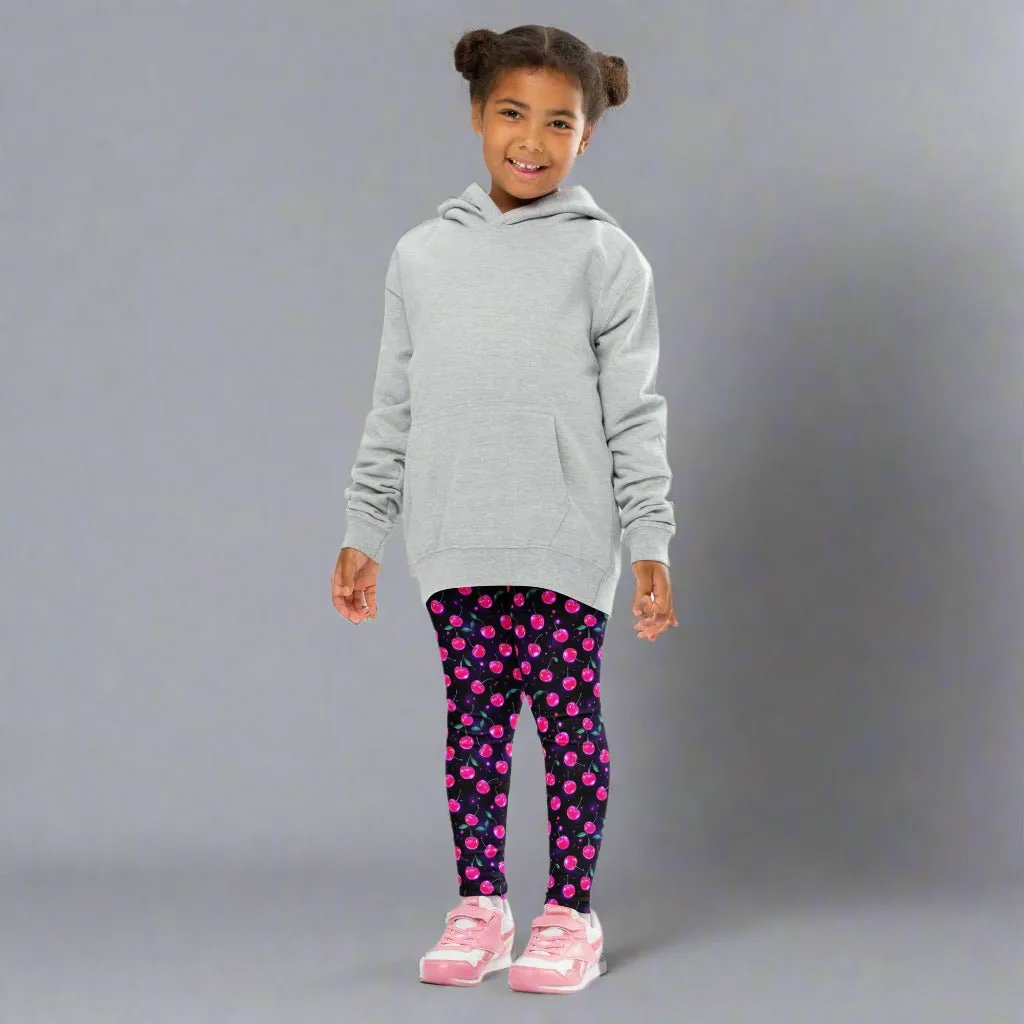 Y2K Cherry Print Kid's Leggings 2T-7 UV Protection with Four-way Stretch