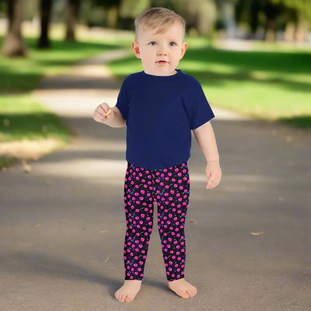 Y2K Cherry Print Kid's Leggings 2T-7 UV Protection with Four-way Stretch