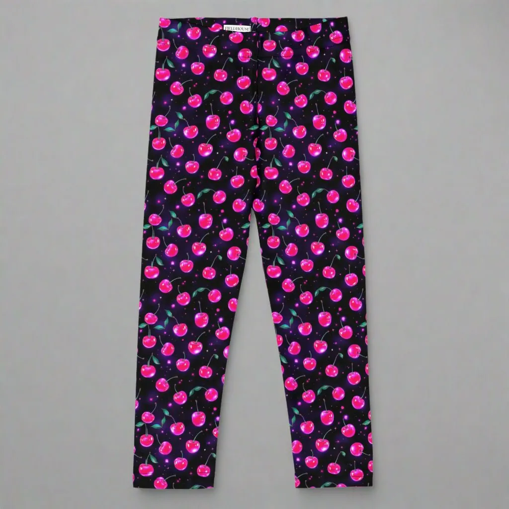 Y2K Cherry Print Kid's Leggings 2T-7 UV Protection with Four-way Stretch