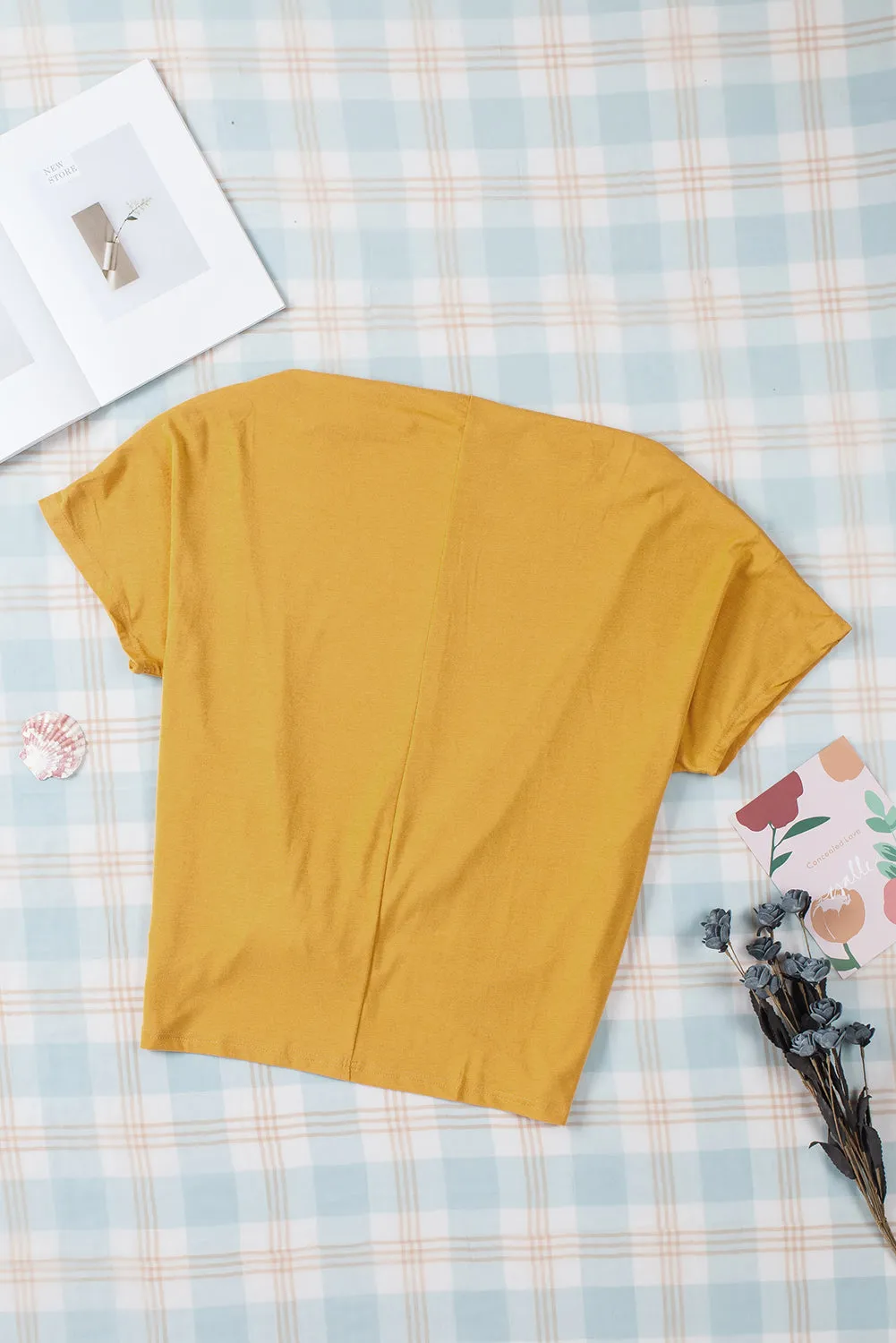 Yellow Off-The-Shoulder Slash Neck Casual Loose Fitting Top