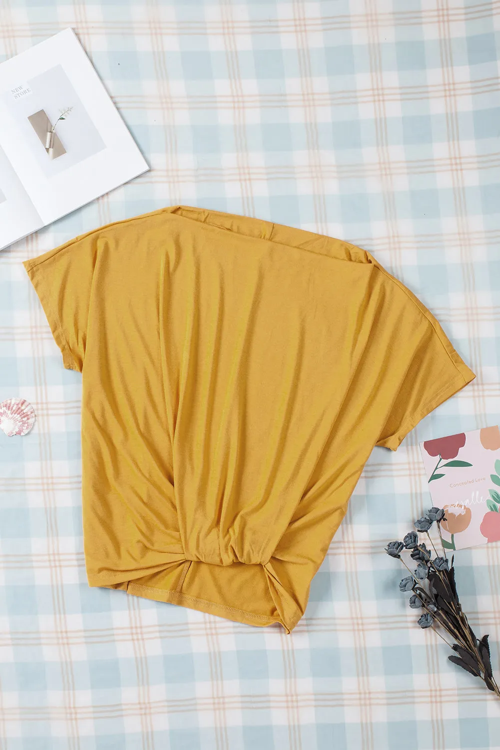 Yellow Off-The-Shoulder Slash Neck Casual Loose Fitting Top